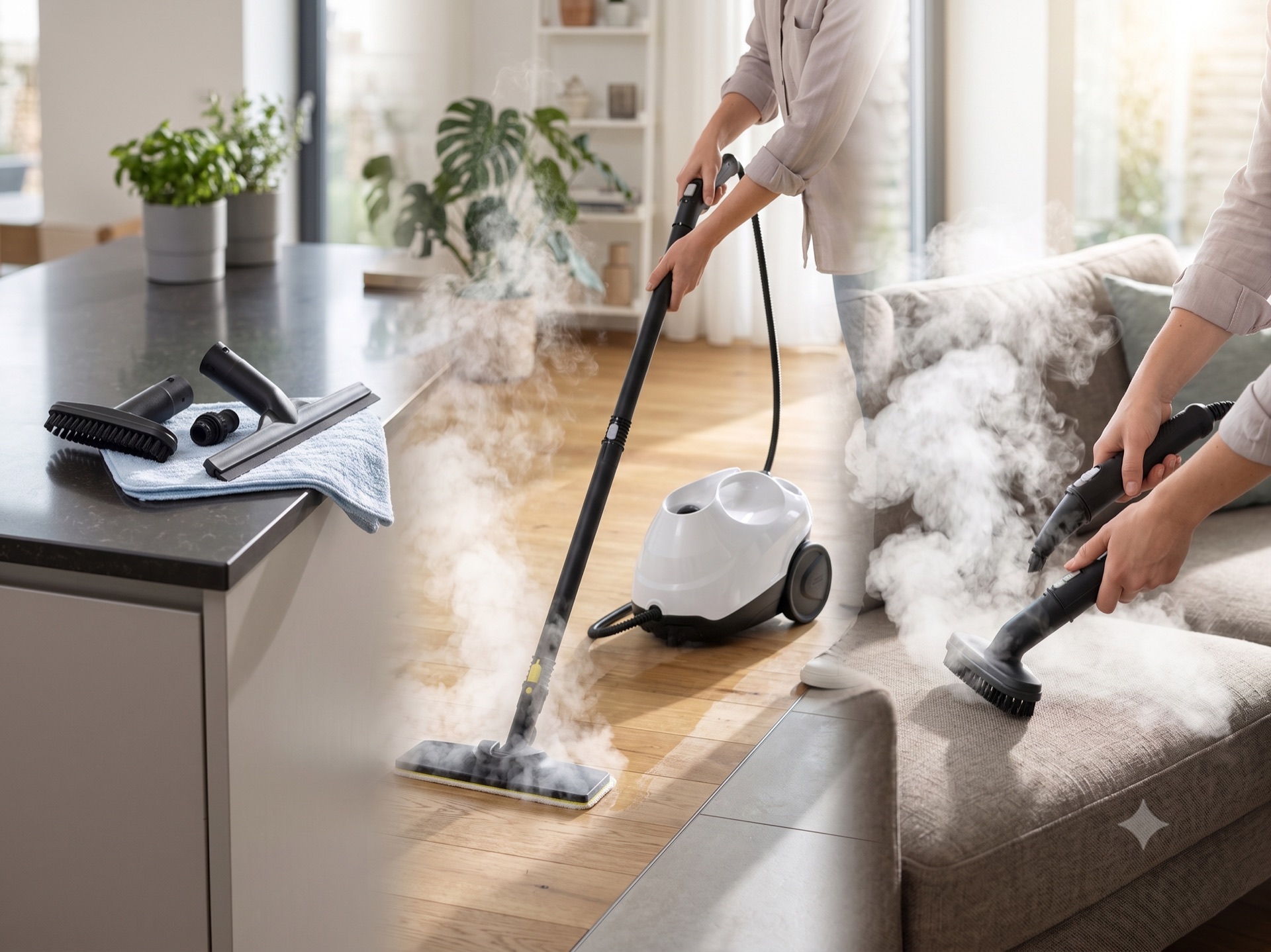 Buharlı mop başlığında Klintex mikrofiber bez — buhar gücüyle temizlik